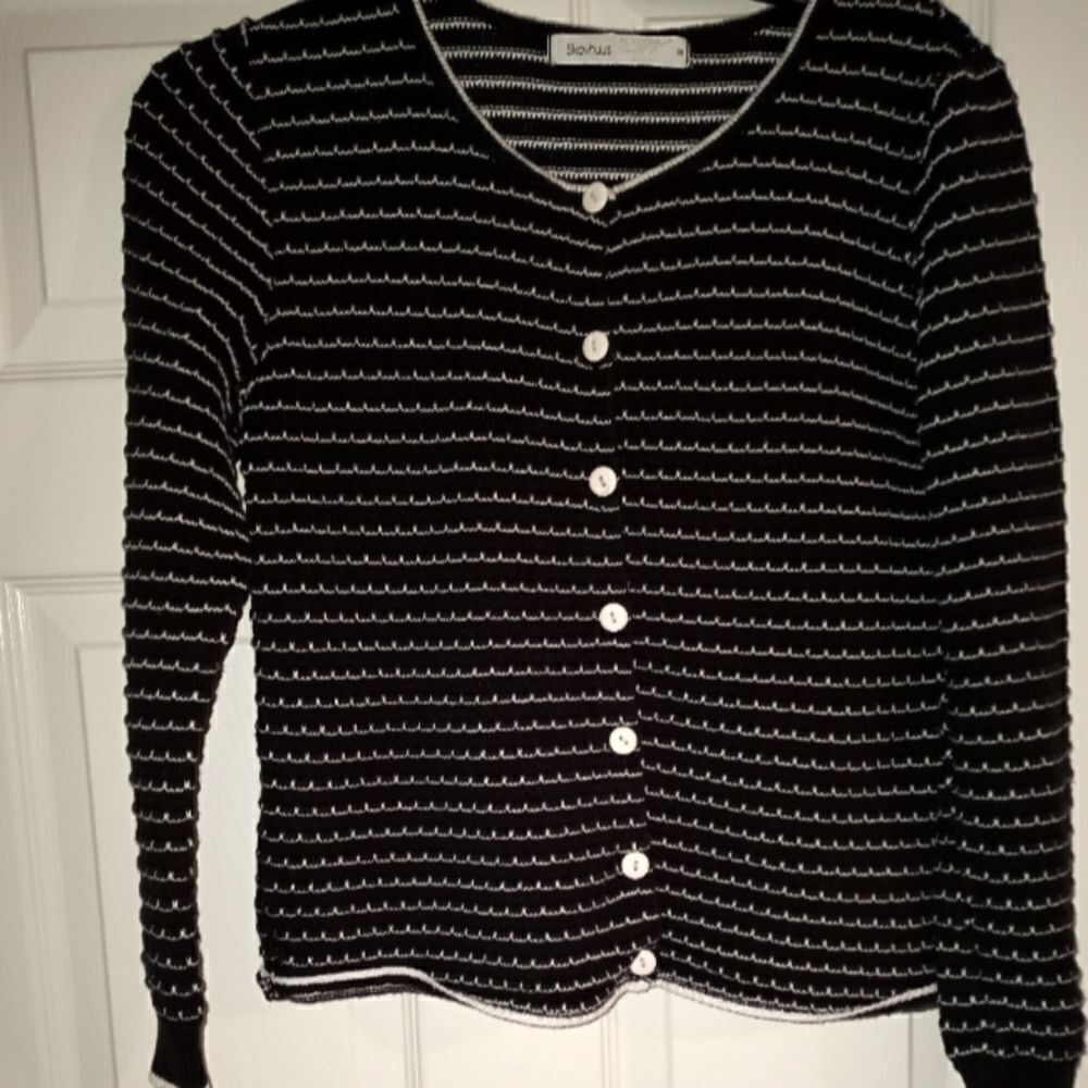 Skovhuus S Black White Longsleeves Button Up Cotton Blend Women's Cardigan